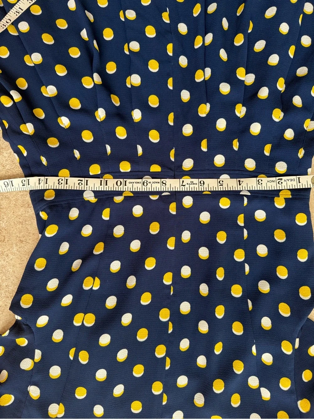 Navy Polka Dot Fit-and-Flare Dress talbots knee length- Yellow & White Dots 4p